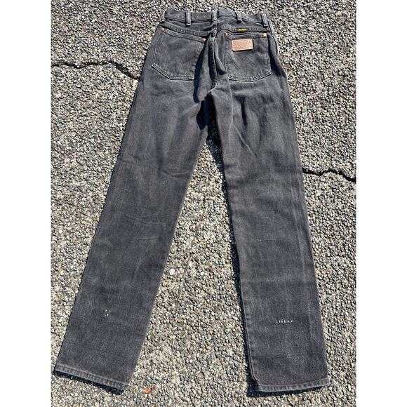 Vintage 90s Wrangler distressed black denim jeans made in USA 27x34 repaired - Picture 1 of 5